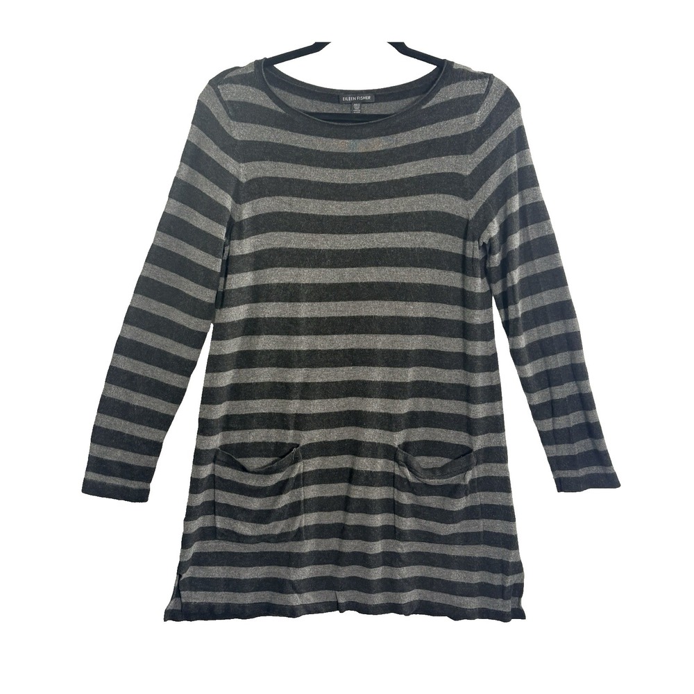 EILEEN FISHER Women‎ Tunic Sweater Pullover Long Sleeve Stripe Sz SP Gray Casual